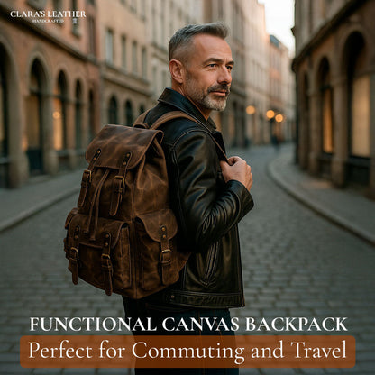 James - Vintage Canvas Leather Backpack